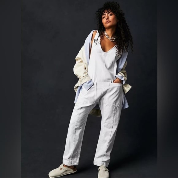 We The Free Pants - We The Free White Relaxed V-Neck Utility Jumpsuit
